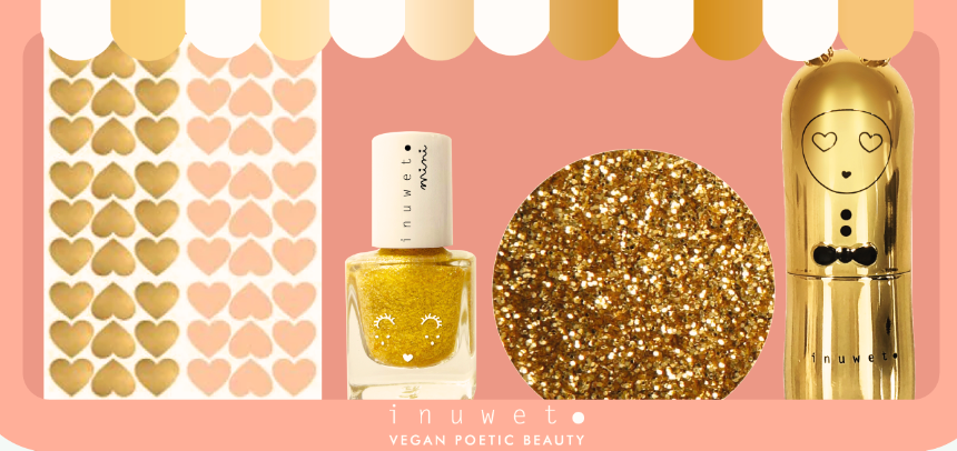 MINI COFFRET DORÉ BRILLANT - BAUME LÈVRES CHEESECAKE - VERNIS PAPAYE - MIRROIR DE POCHE